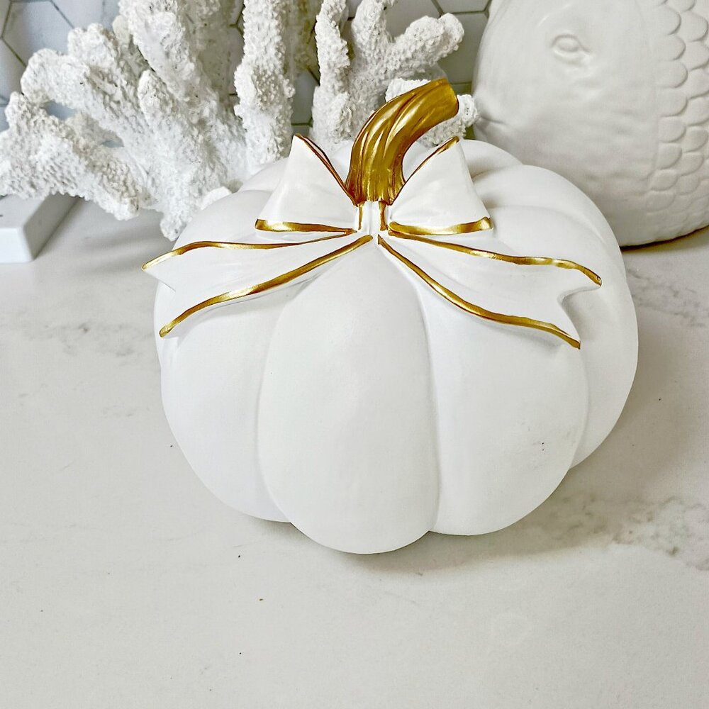 NEW! SHABBY CHIC BOW PUMPKIN DECOR